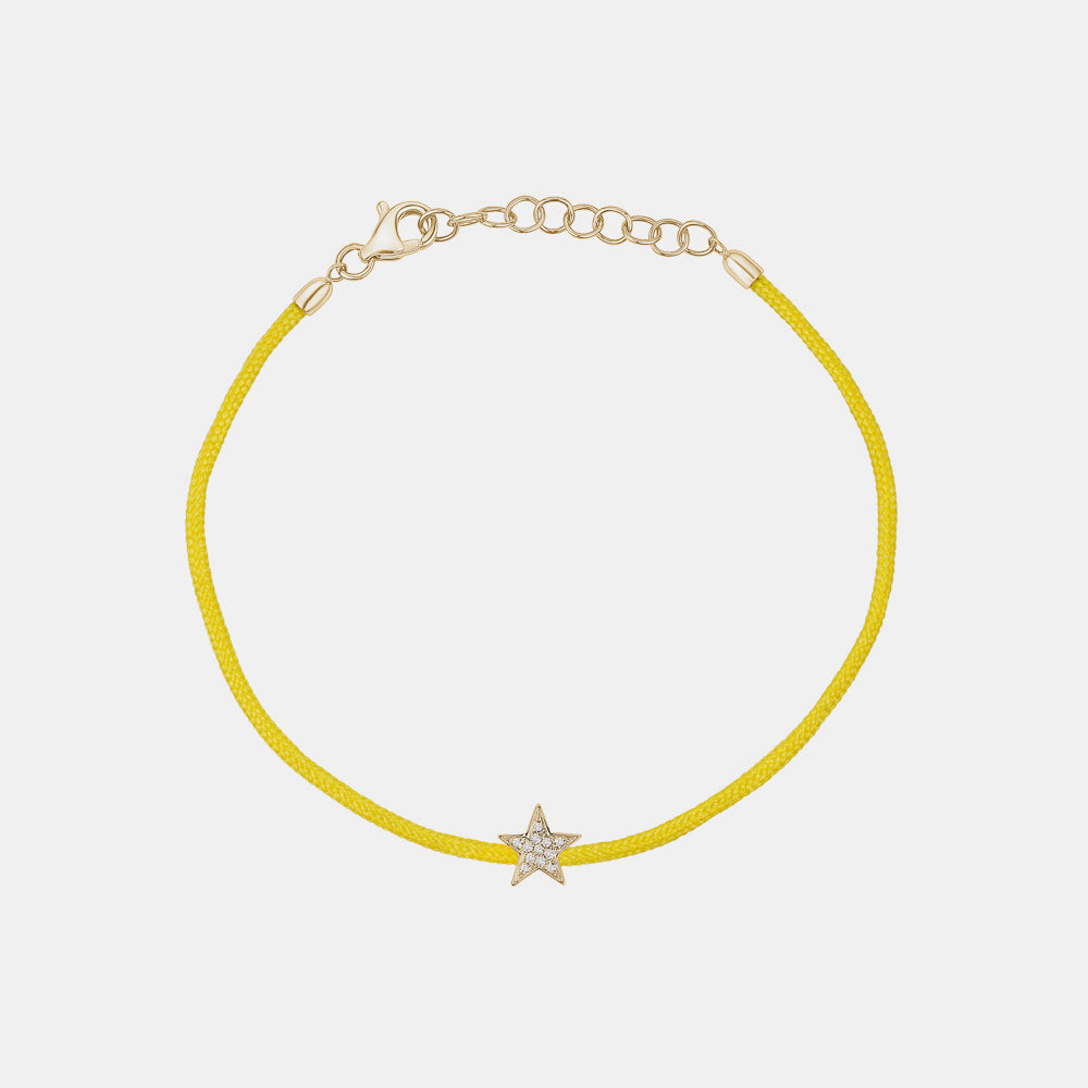 Yellow String with Diamond Star Bracelet 14K Yellow Gold
