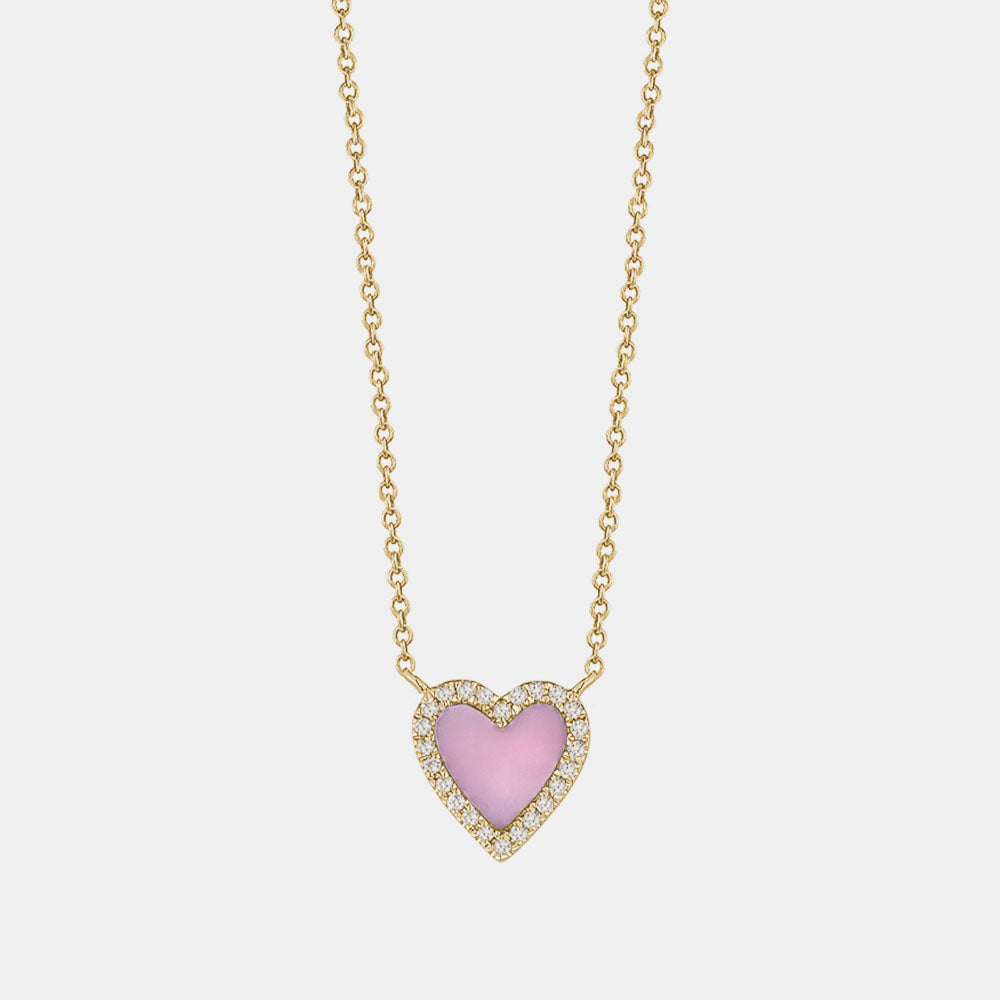 Diamond and Pink Opal Diamond Heart Necklace