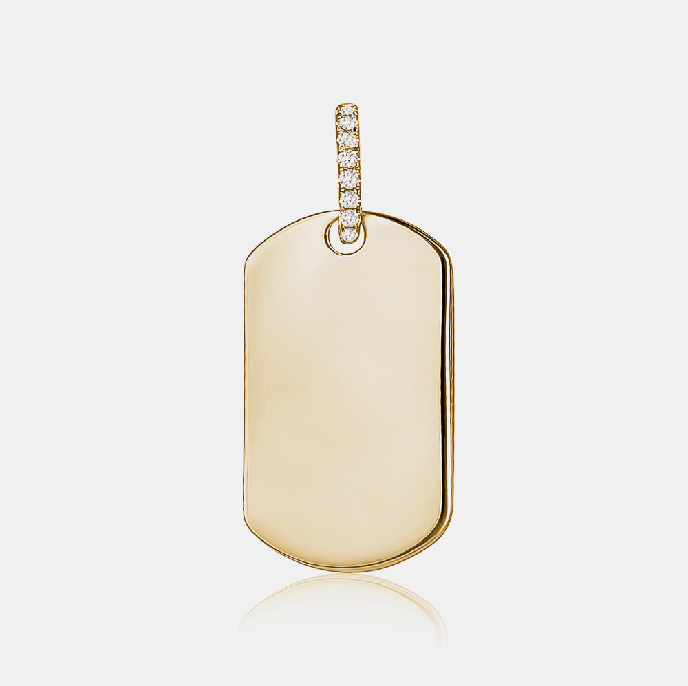 Diamond Dog Tag 14K Yellow Gold