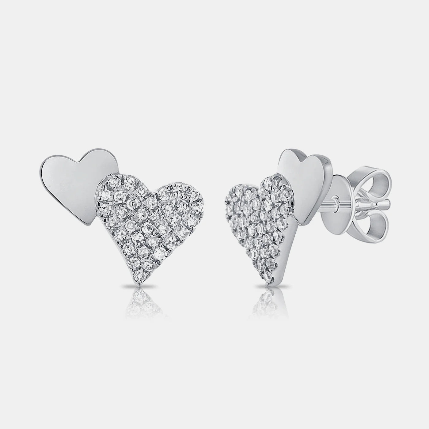 Half Gold Half Pavé Heart Studs