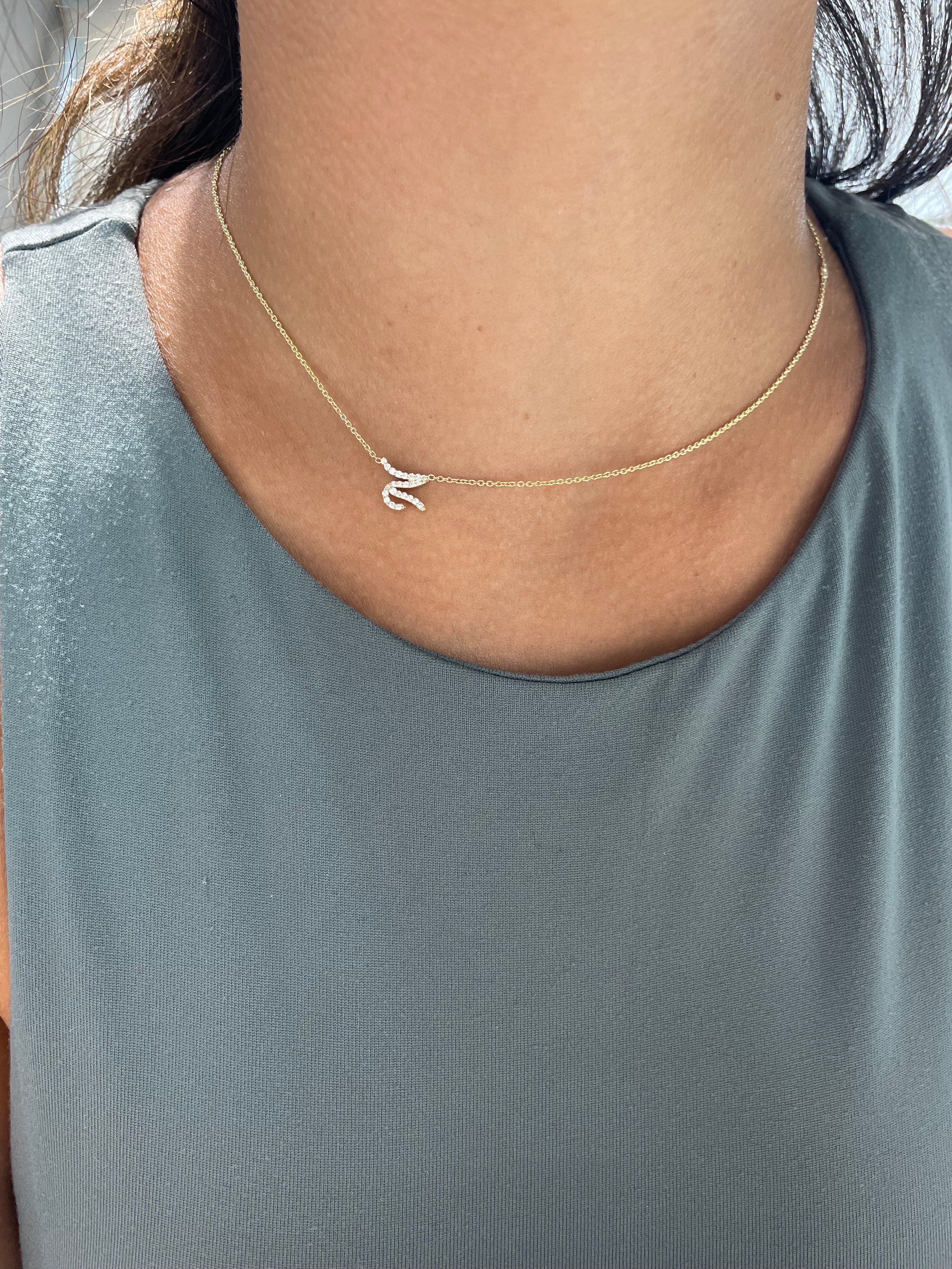 Diamond Cursive Initial Necklace with Diamond Bezel