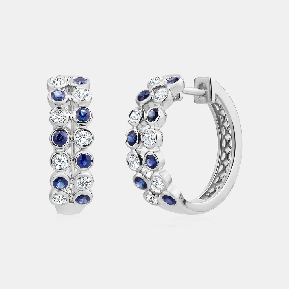 Diamond and Sapphire Bezel Hoop Earrings