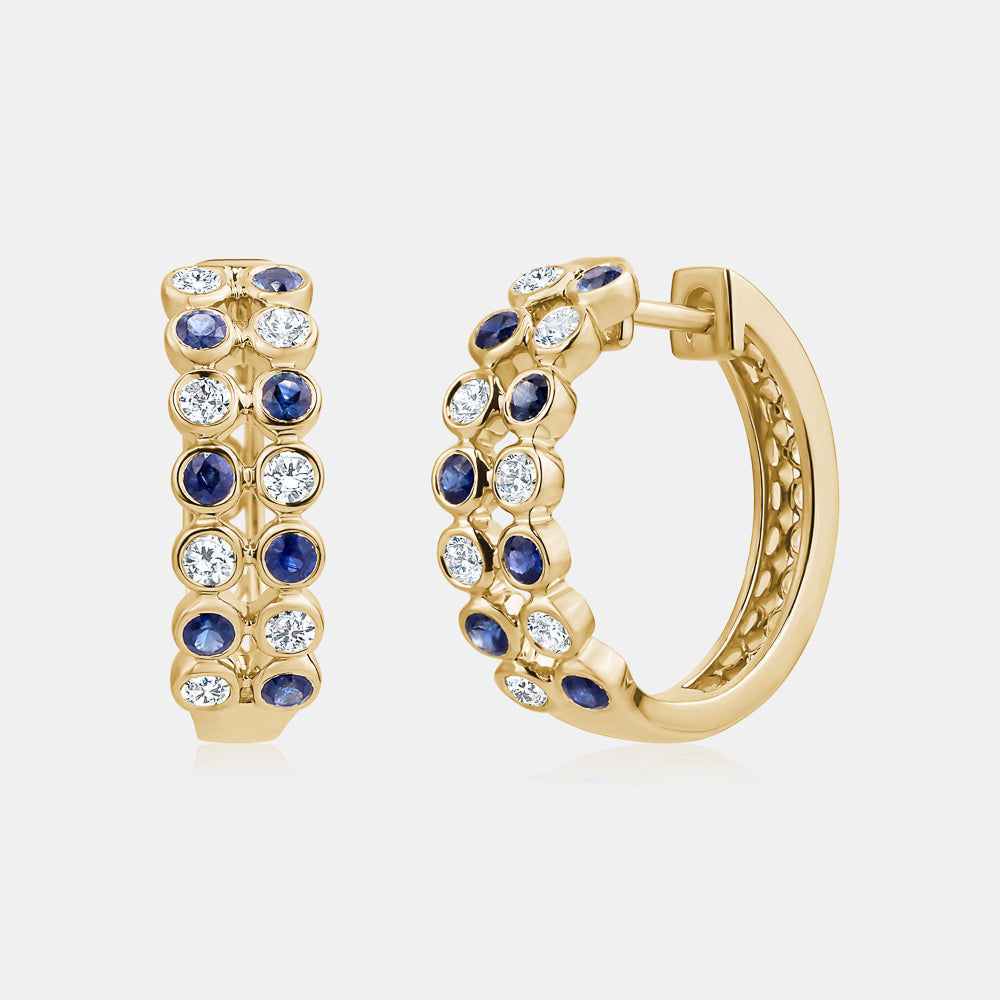 Diamond and Sapphire Bezel Hoop Earrings