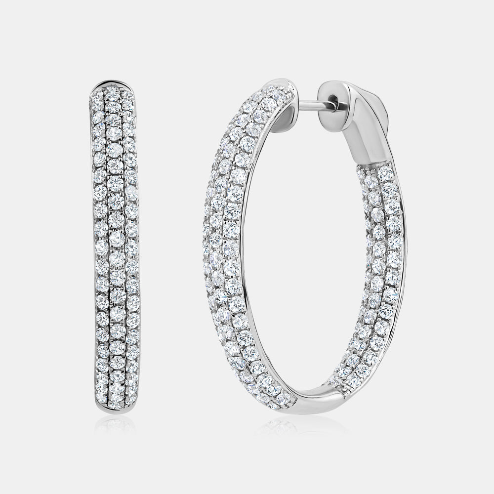 Triple Row Micro Pave Hoop Earrings