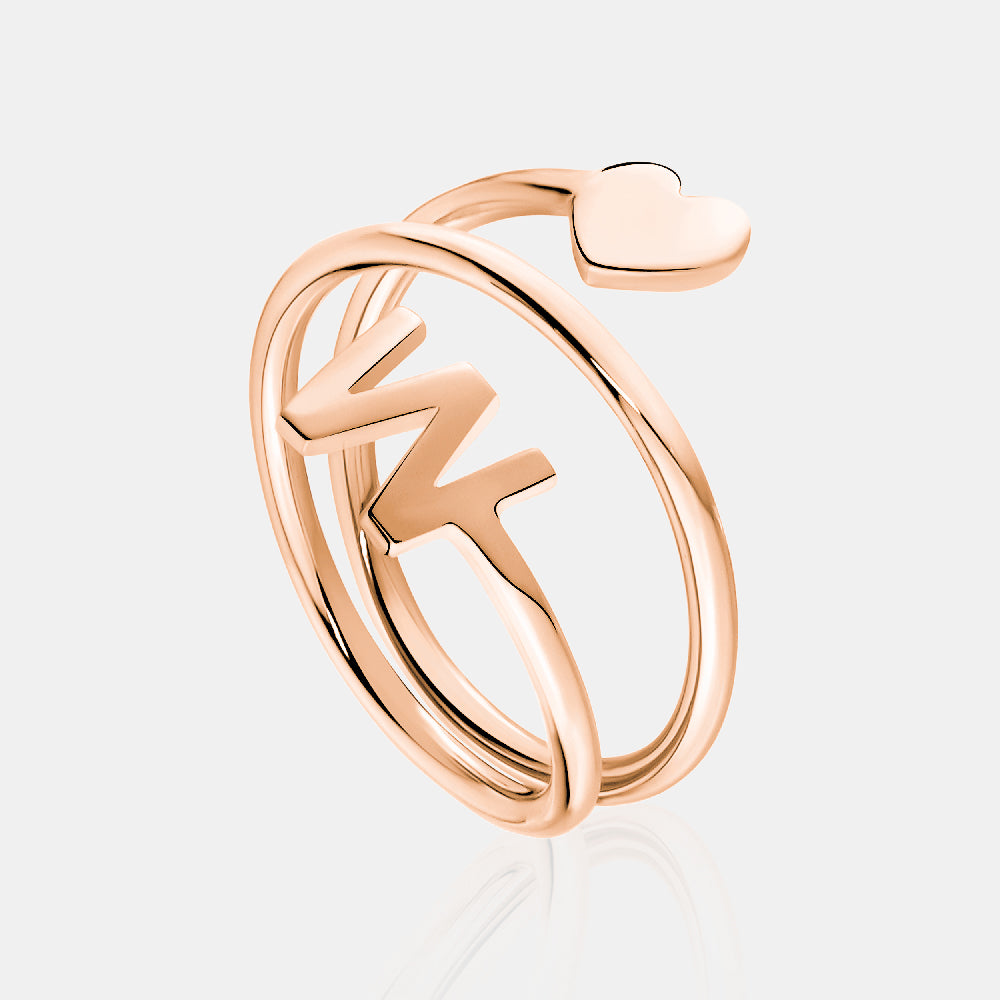 Spiral Ring with Heart and Initial