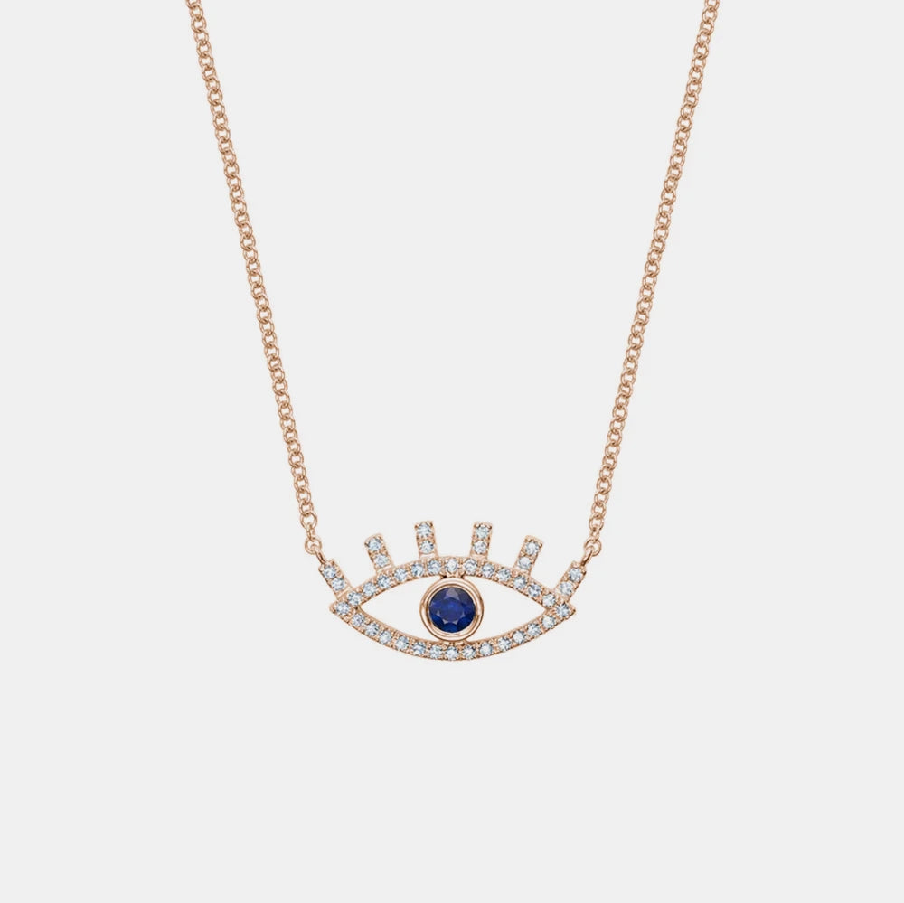 Diamond Blinking Lashes Evil Eye Necklace