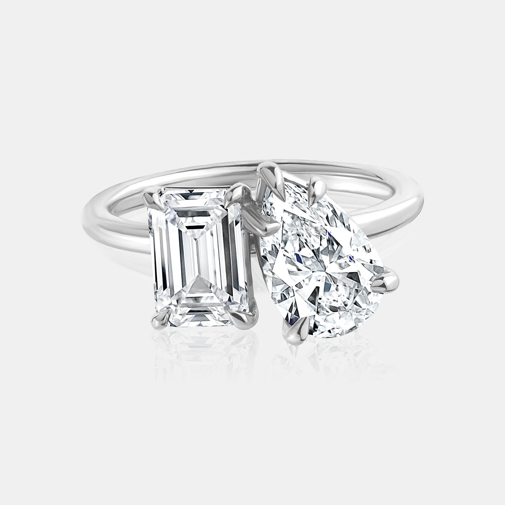 LAB GROWN PEAR & EMERALD CUT TOI ET MOI ENGAGEMENT RING