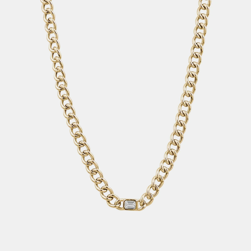 Bezel Set Emerald Curb Necklace